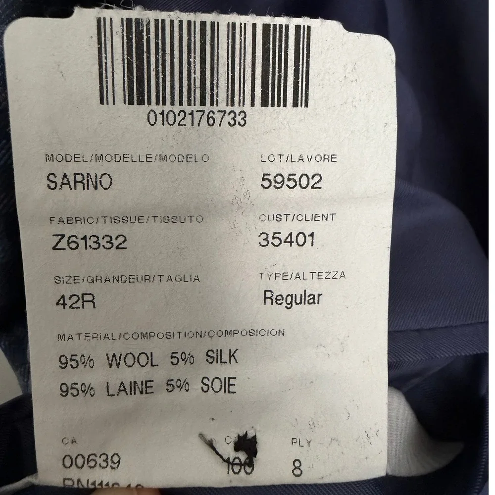 Ermenegildo Zegna S. Cohen Sarno Blazer Blue Grey Wool Silk Check 42R Mens